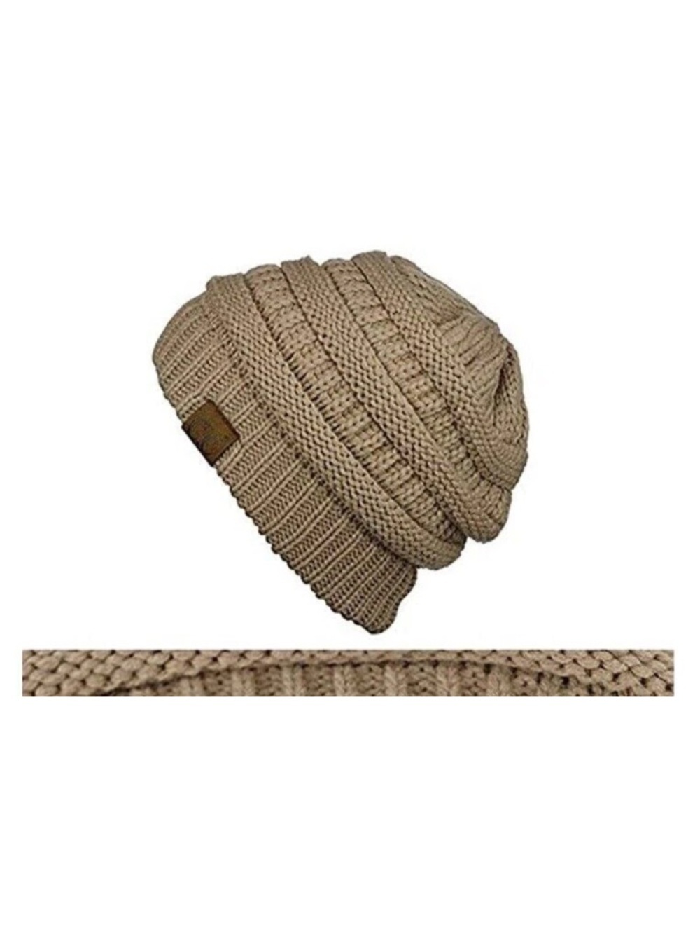 C.C Marled Knit Beanie in Taupe and Cream - Picture 4 of 7